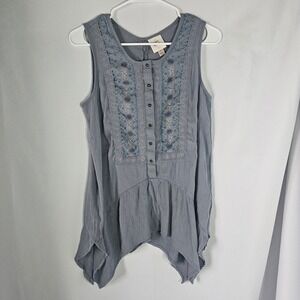 Knox Rose Blue Embroidered Sleeveless Tunic Top Size Small